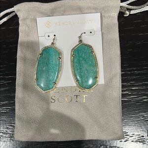 Kendra Scott Danielle Teal Stone Earrings with Gold Trim